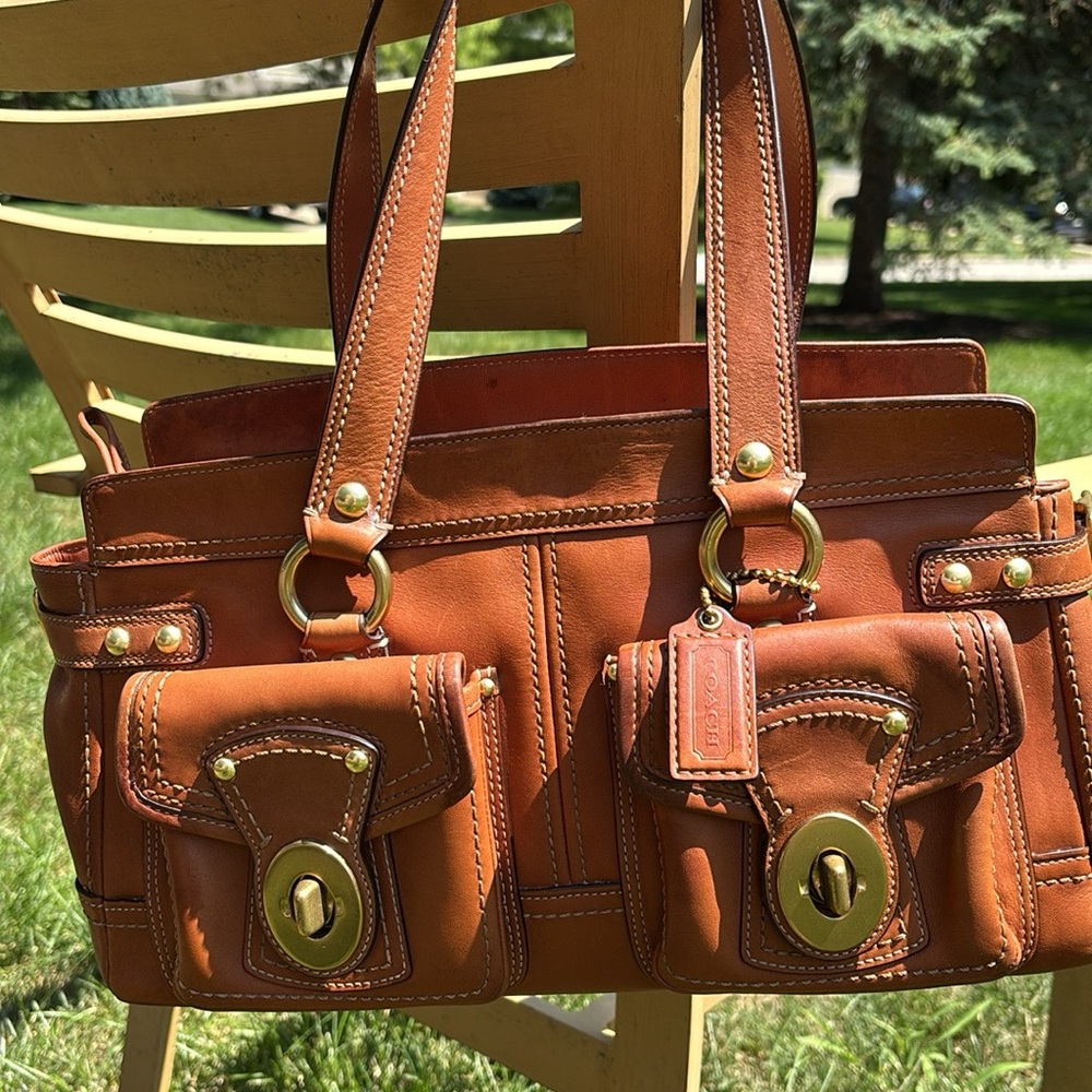 Coach Legacy Mandy Whisky Brown Tan Leather Satchel Shoulder Purse Handbag Bag